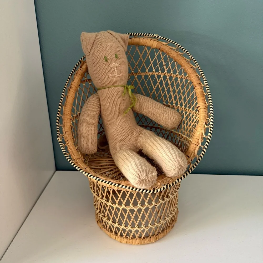 Vintage Wicker Woven Peacock Chair Rattan Woven Doll Chair Plant Stand
